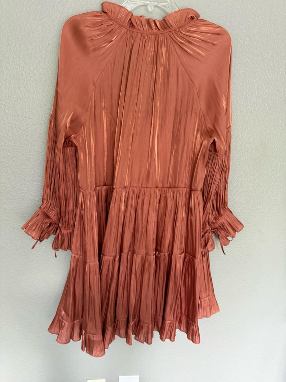 Cinq à Sept Rose Gold Pleated Ruffle Neck Dress - Picture 4 of 11